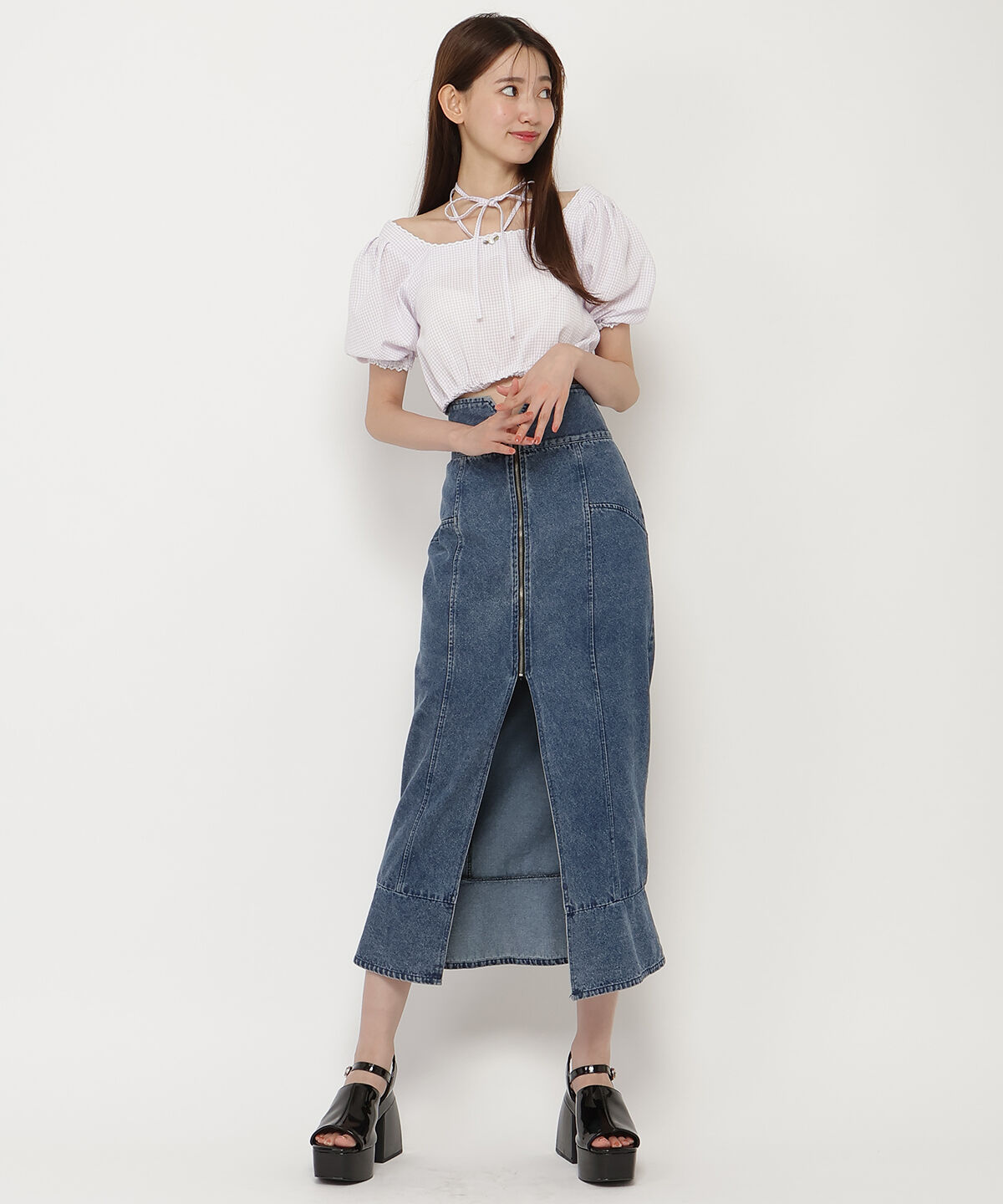 REDYAZEL「ギンガムチェックパフスリーブブラウス」|シャツ・ブラウス|