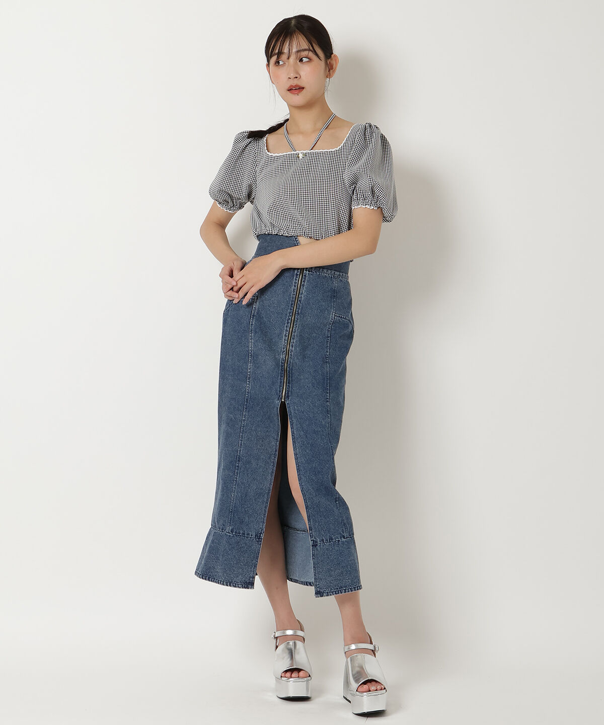 REDYAZEL「ギンガムチェックパフスリーブブラウス」|シャツ・ブラウス|