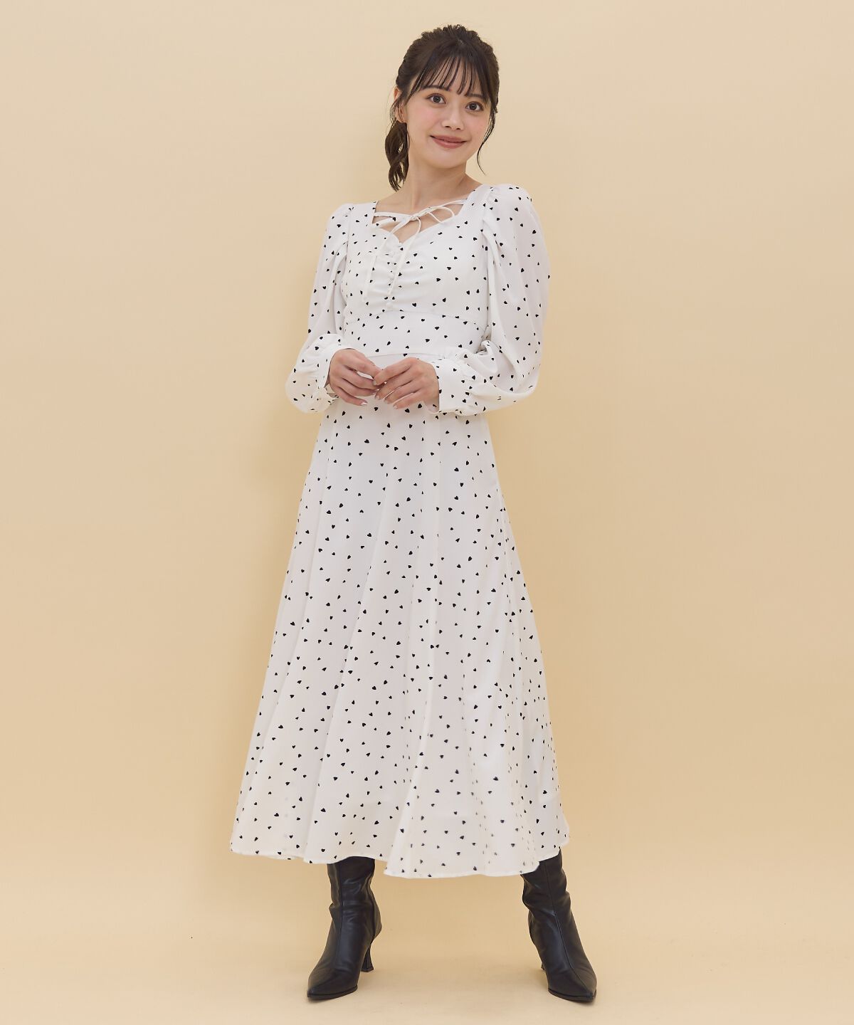 REDYAZEL「ランダムハートプリントワンピース」|ワンピース|白系その他