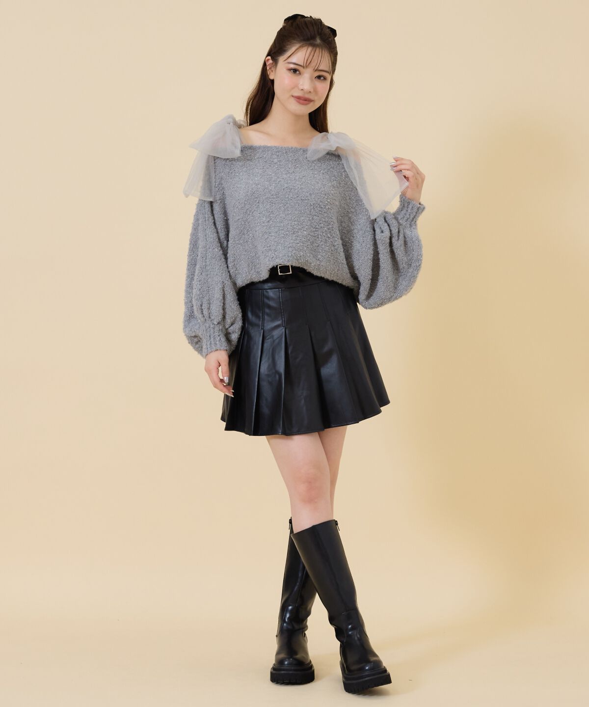 REDYAZEL「チュールリボンラメニットトップス」|ニット・セーター|