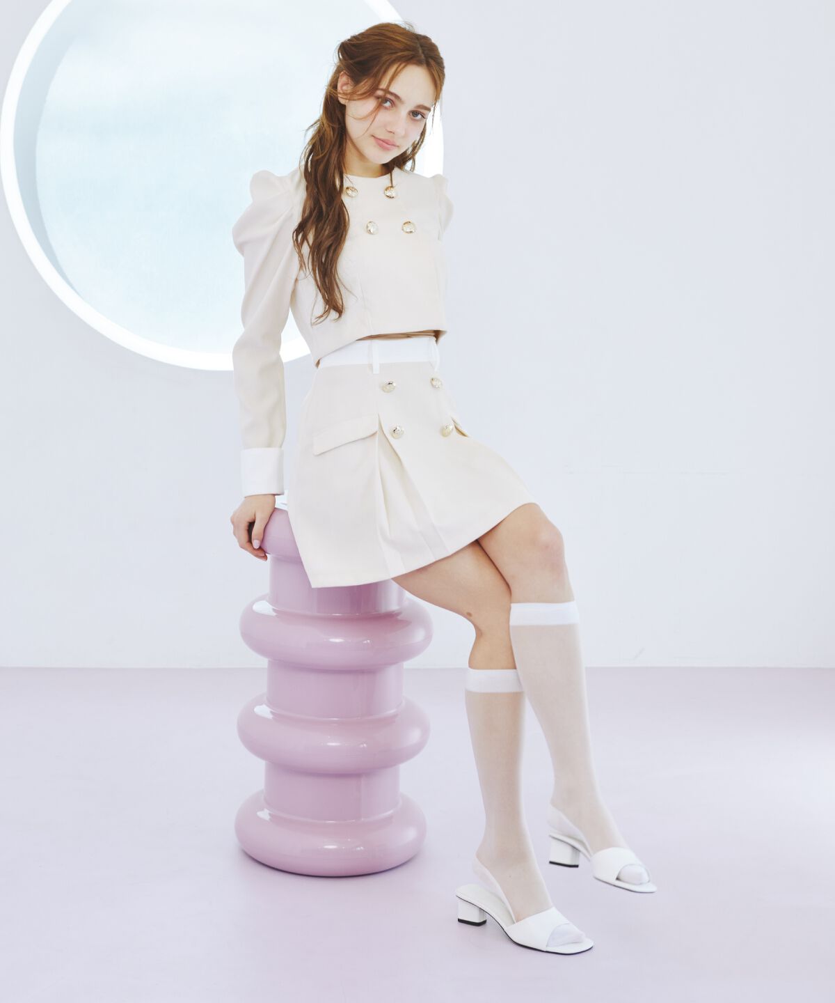 REDYAZEL「ダブルボタンバイカラーミニスカート」|フレア|