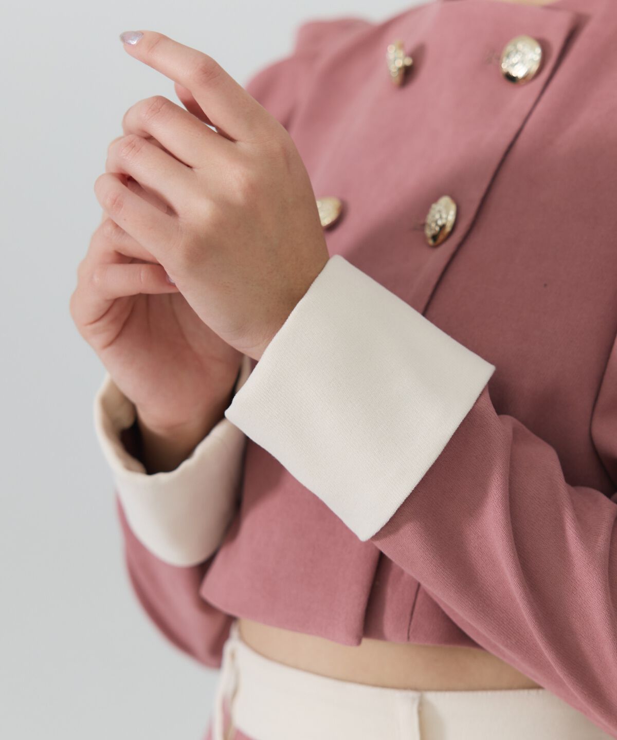 REDYAZEL「ダブルボタンバイカラージャケット」|ノーカラージャケット|