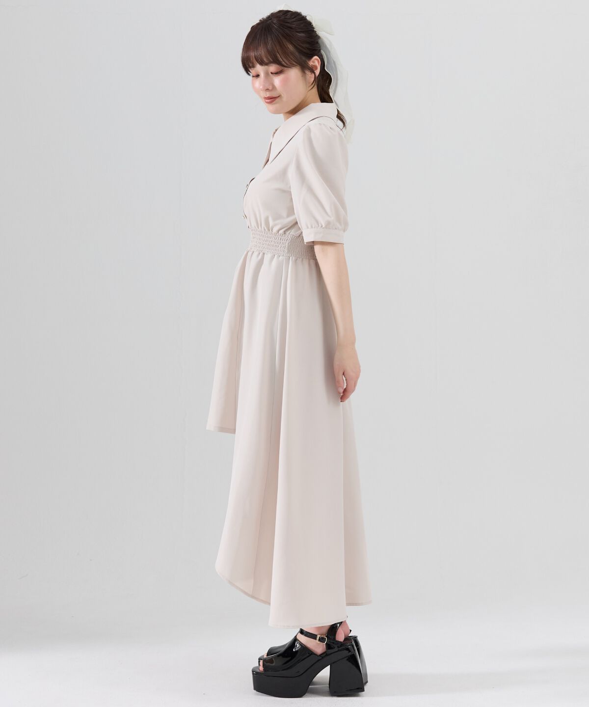 REDYAZEL「ウエストシャーリングシャツワンピース」|ワンピース|