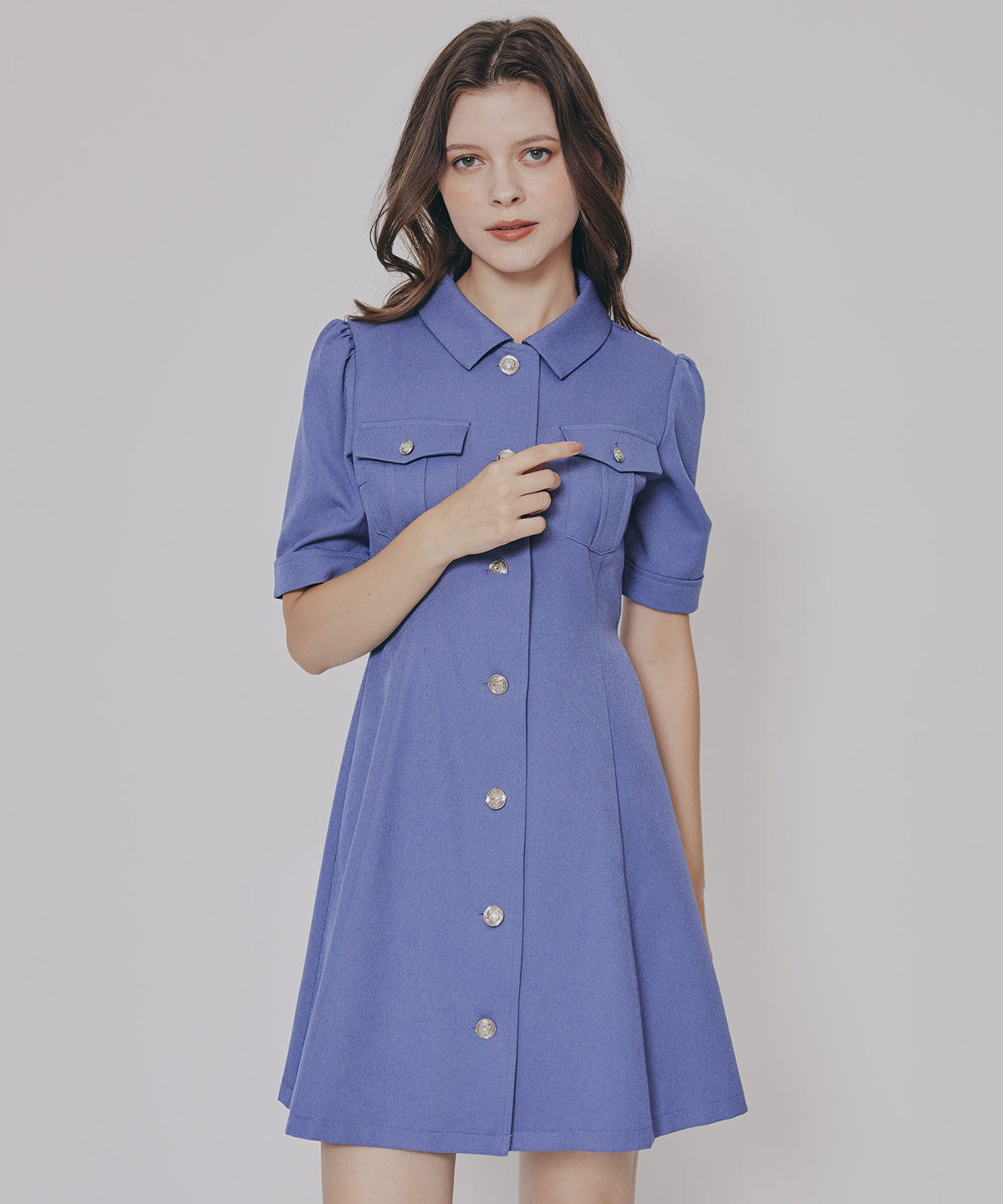 REDYAZEL「エンブレムボタンツイルシャツワンピース」|ワンピース|ブルー