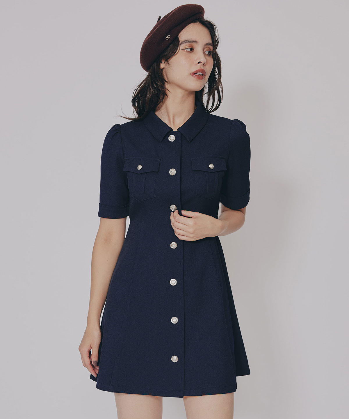 REDYAZEL「エンブレムボタンツイルシャツワンピース」|ワンピース|ネイビー
