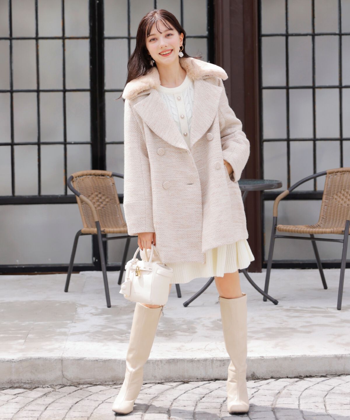 WILLSELECTION「ヘリンボーンファー付きコート」|その他|beige/ﾁｪｯｸ