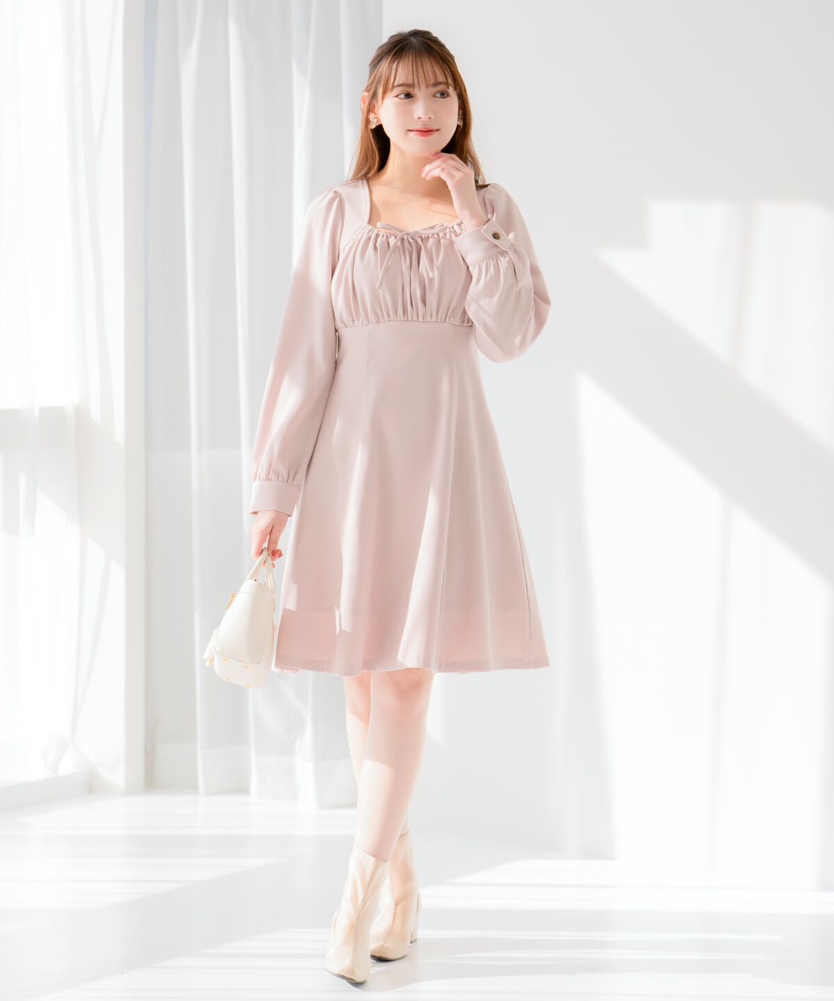 WILLSELECTION「ギャザーリボンフレアミニワンピース」|ワンピース|ピンク
