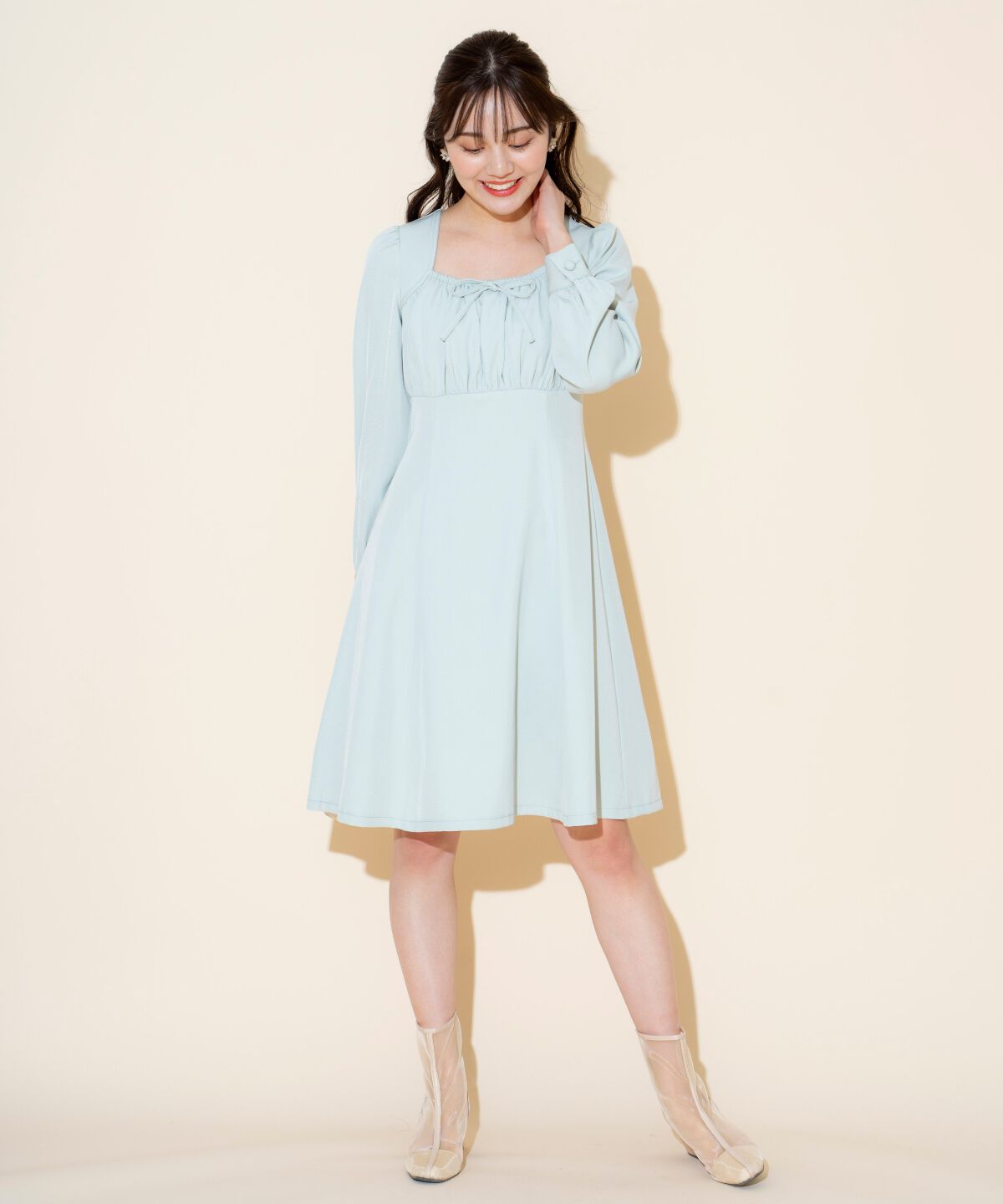 WILLSELECTION「ギャザーリボンフレアミニワンピース」|ワンピース|