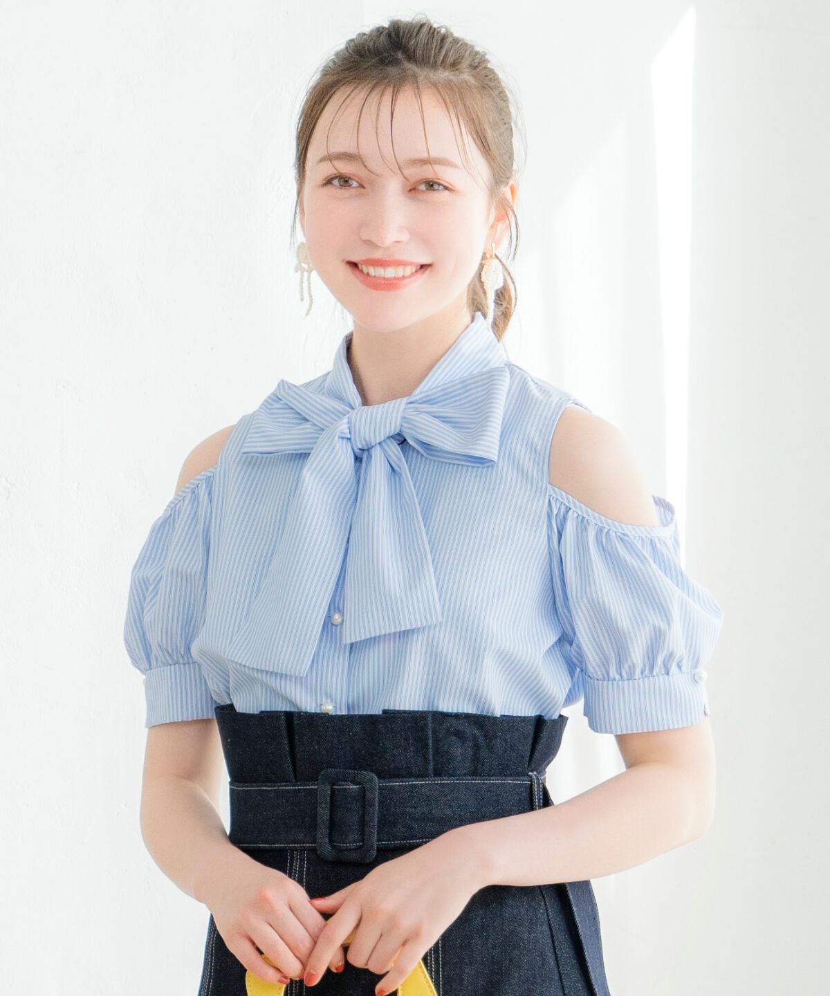 WILLSELECTION「オープンショルダーリボンタイブラウス」|シャツ・ブラウス|purpleborderｽﾄﾗｲﾌﾟ