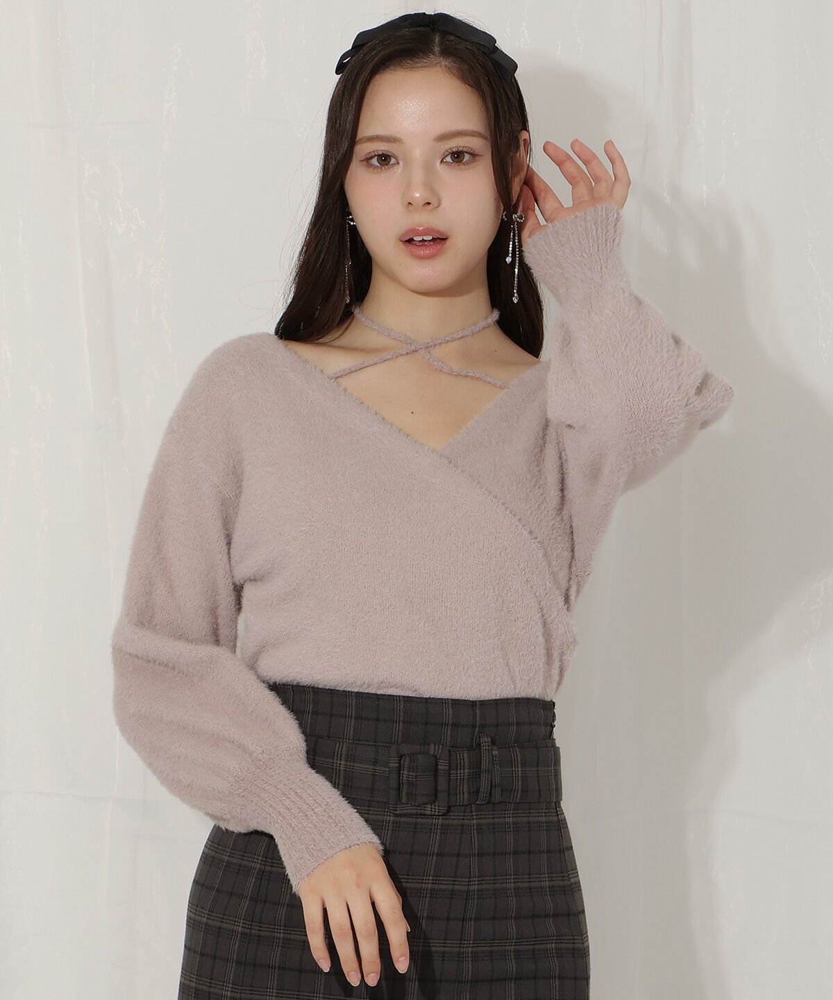 WILLSELECTION「クロスネックカシュクールフェザーニット」|ニット・セーター|ピンク