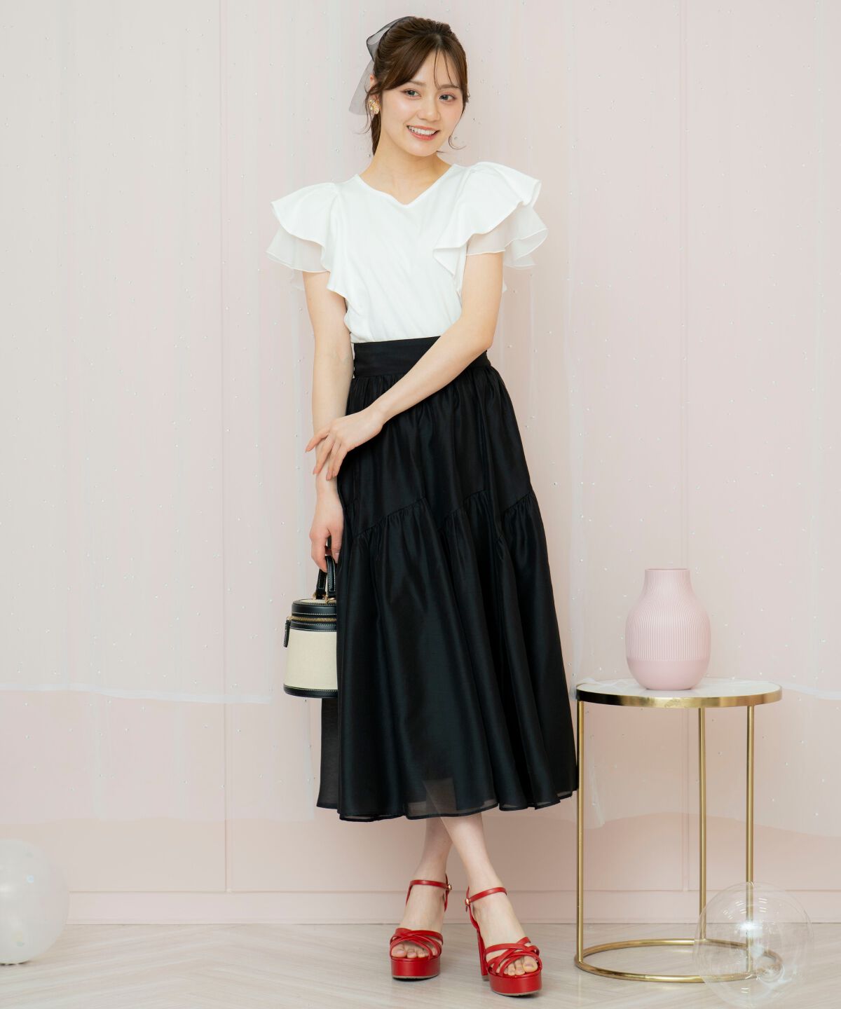 WILLSELECTION「ギャザー切替シアースカート」|フレア|