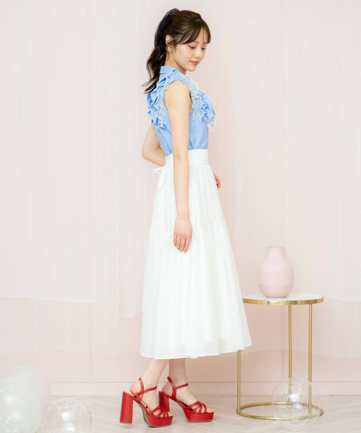 WILLSELECTION「ギャザー切替シアースカート」|フレア|