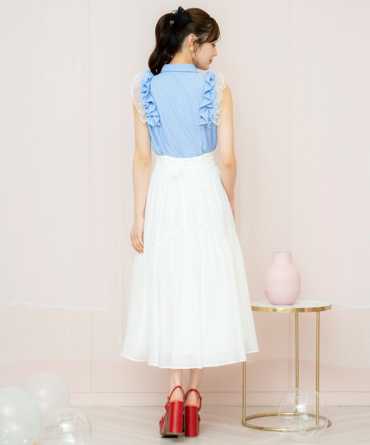 WILLSELECTION「ギャザー切替シアースカート」|フレア|