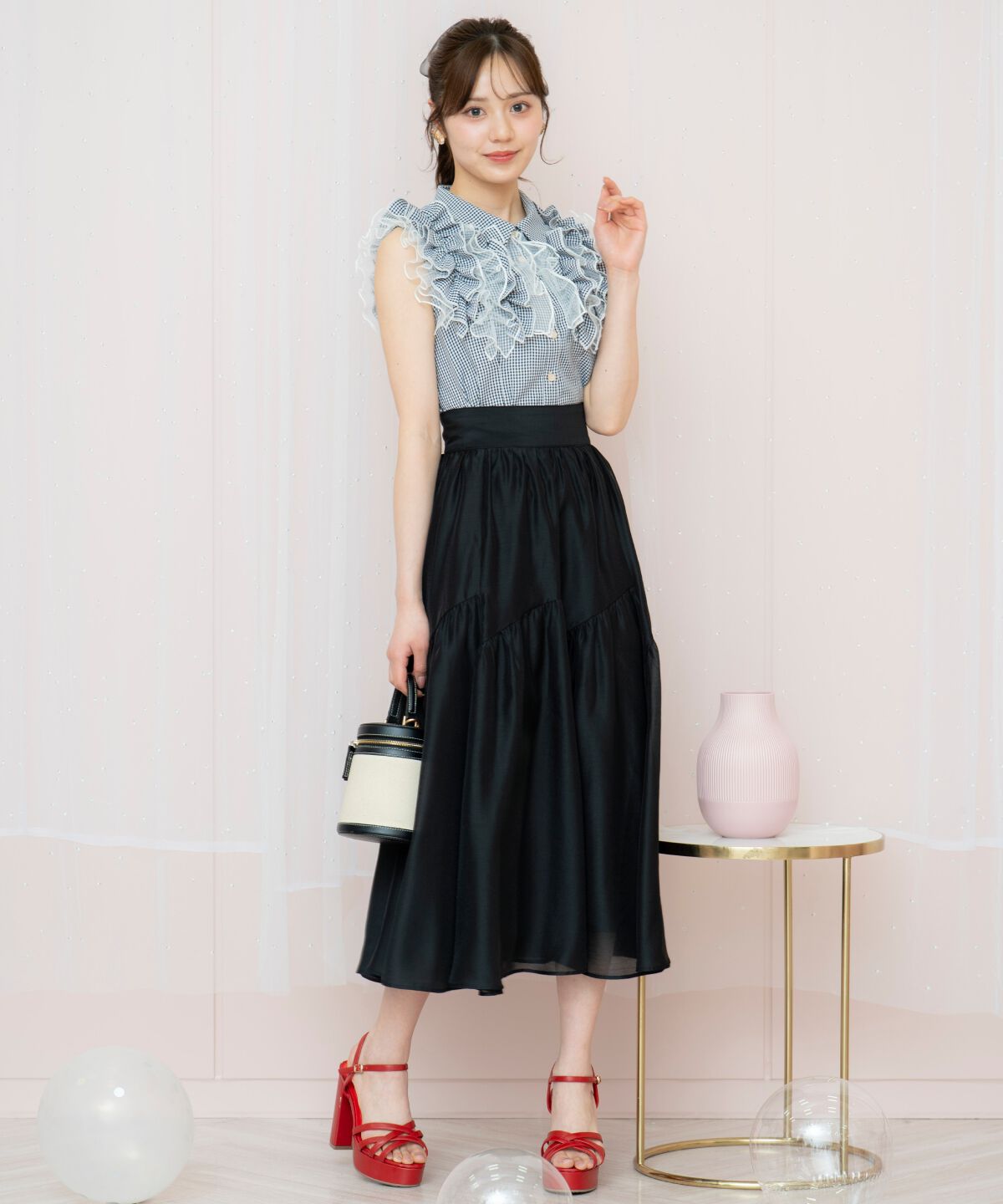 WILLSELECTION「ギャザー切替シアースカート」|フレア|