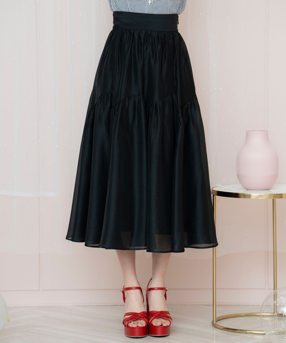 WILLSELECTION「ギャザー切替シアースカート」|フレア|