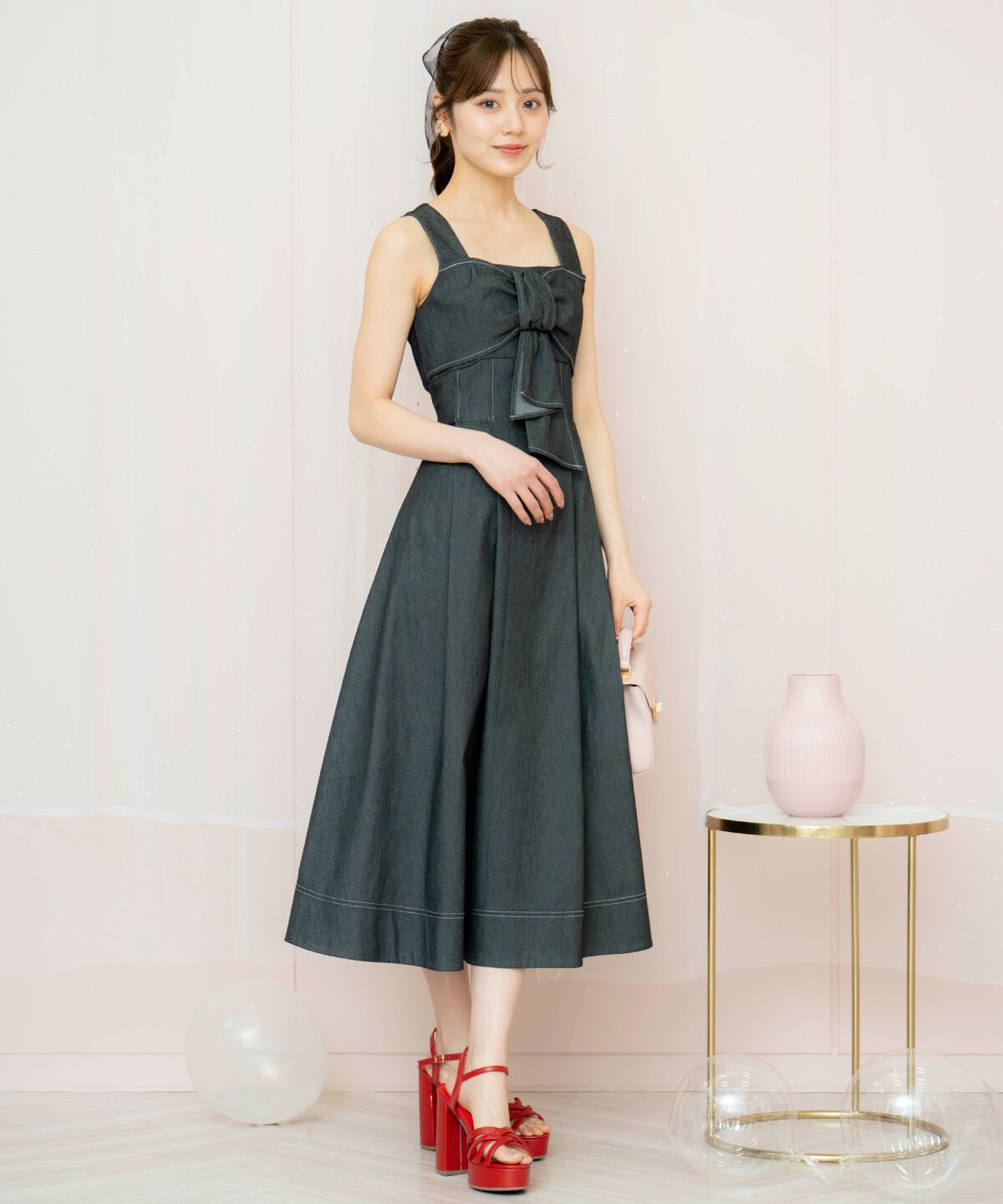 WILLSELECTION「ドレープリボンノースリーブワンピース」|ワンピース|ブラック