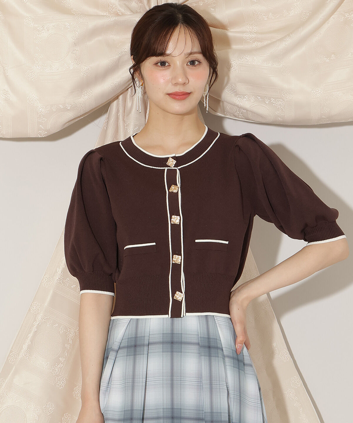 WILLSELECTION「配色ラインタックスリーブカーディガン」|カーディガン|