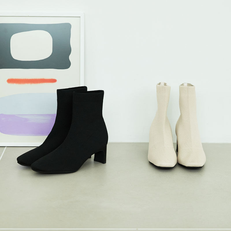 ORiental TRaffic「プレートヒールニットブーツ/31422」|ショートブーツ|BEIGE