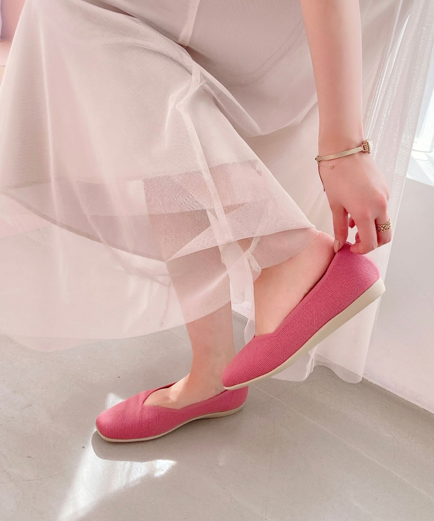 ORiental TRaffic「【洗濯OK】 ニットパンプス /R-3215 軽量 フラット ニット 通気性 柔らかい」|パンプス|PINK