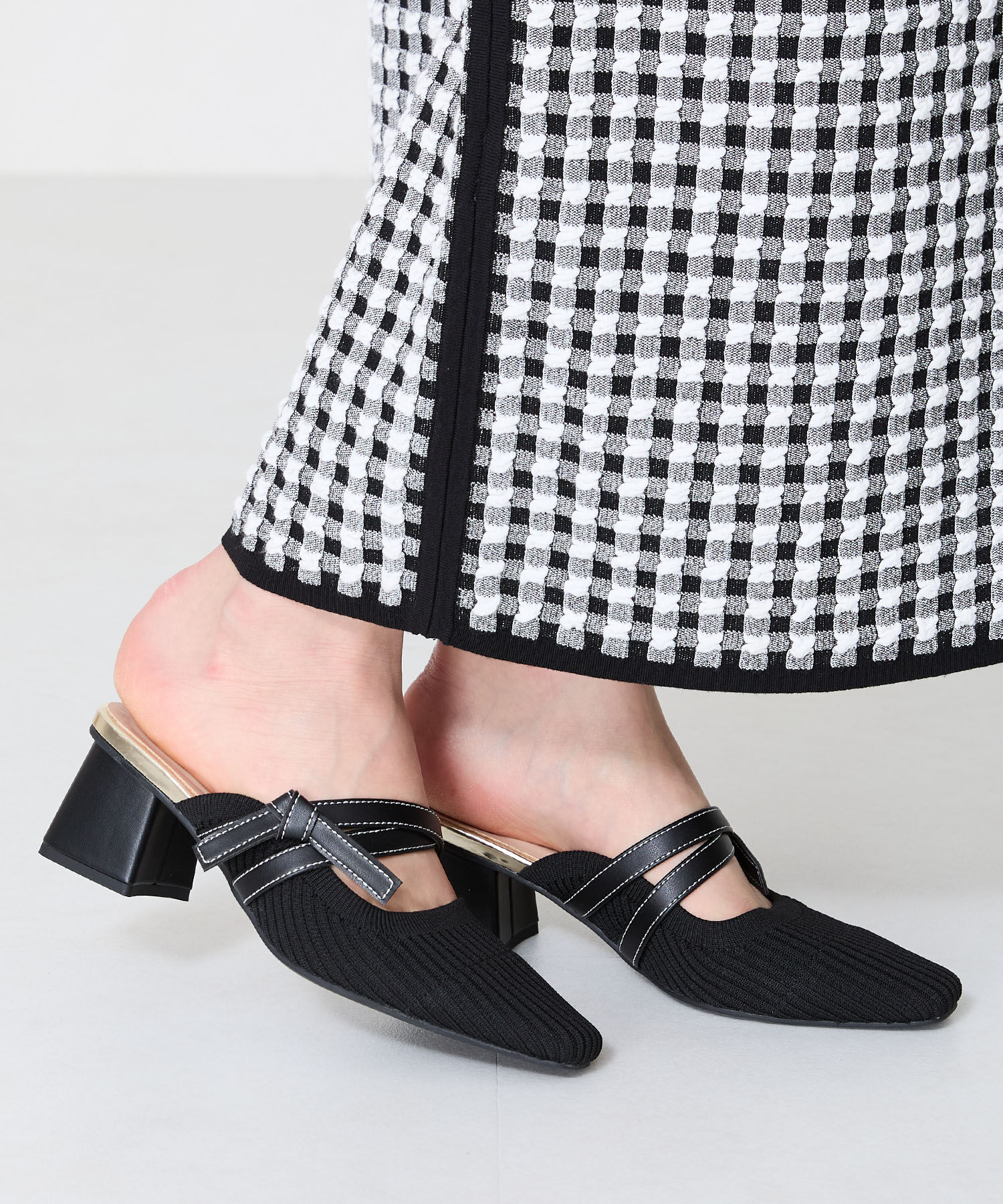 ORiental TRaffic「●2025春夏新作●ニット&times;リボンミュールパンプス/51120 パンプス ミュール ニット 人気 売れてる」|パンプス|BLACK