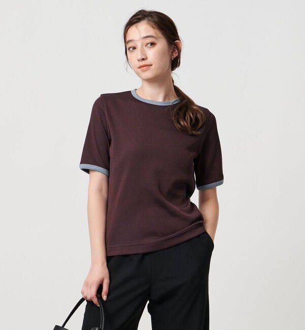 UNITED ARROWS「リブバイカラーパイピング ショートスリーブカットソー」|Tシャツ・カットソー|WINE