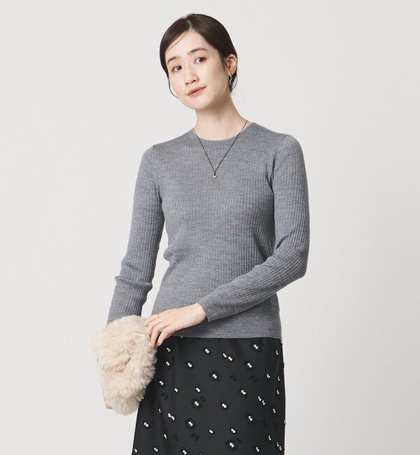 UNITED ARROWS「リブ クルーネック ニット」|ニット・セーター|MD.GRAY