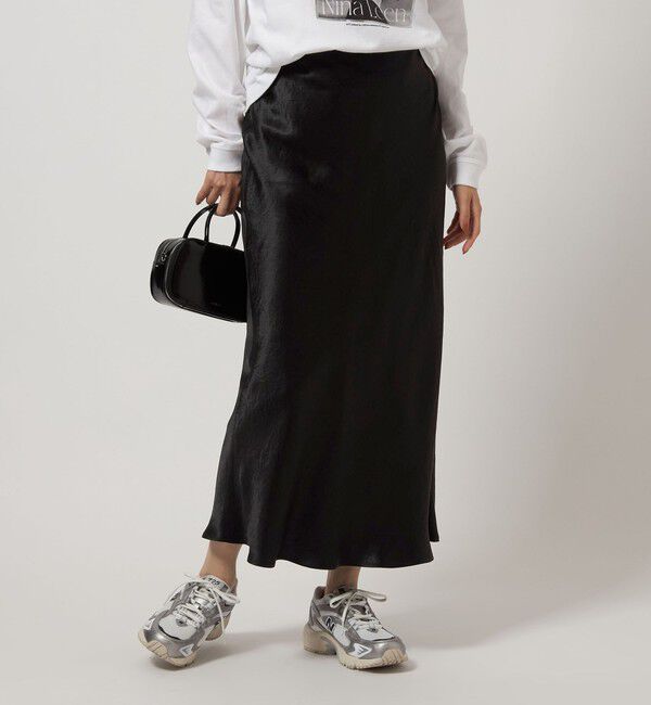 UNITED ARROWS green label relaxing「サテン ナロー スカート」|フレア|BLACK