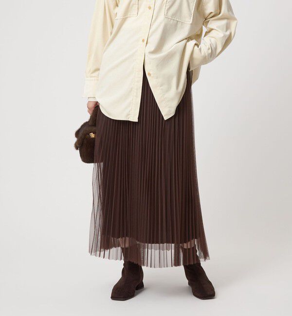 UNITED ARROWS green label relaxing「［size SHORT/TALLあり］2WAY チュール プリーツ スカート」|フレア|MD.BROWN