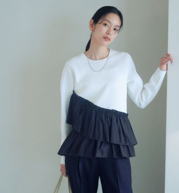 UNITED ARROWS green label relaxing「タフタ ドッキング ペプラム プルオーバー ニット ウォッシャブル」|ニット・セーター|WHITE