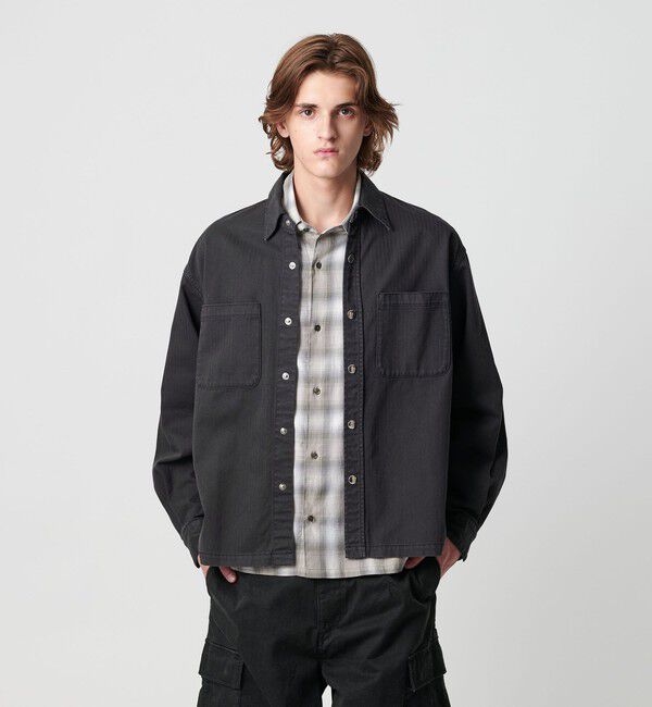 MONKEY TIME「ドビー ヘリンボーン ミリタリー シャツ」|シャツ・ブラウス|BLACK