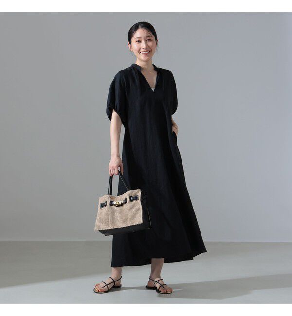 Demi-Luxe BEAMS 「TICCA / リネン バルーンスリーブ ワンピース」|ワンピース|BLACK