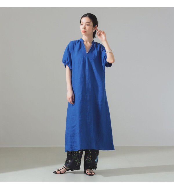 Demi-Luxe BEAMS 「TICCA / リネン バルーンスリーブ ワンピース」|ワンピース|別注BLUE