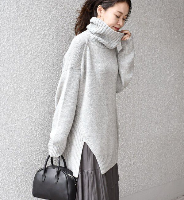 SHIPS for women「〈手洗い可能〉サイド スリット タートル プルオーバー」|ニット・セーター|ライトグレー