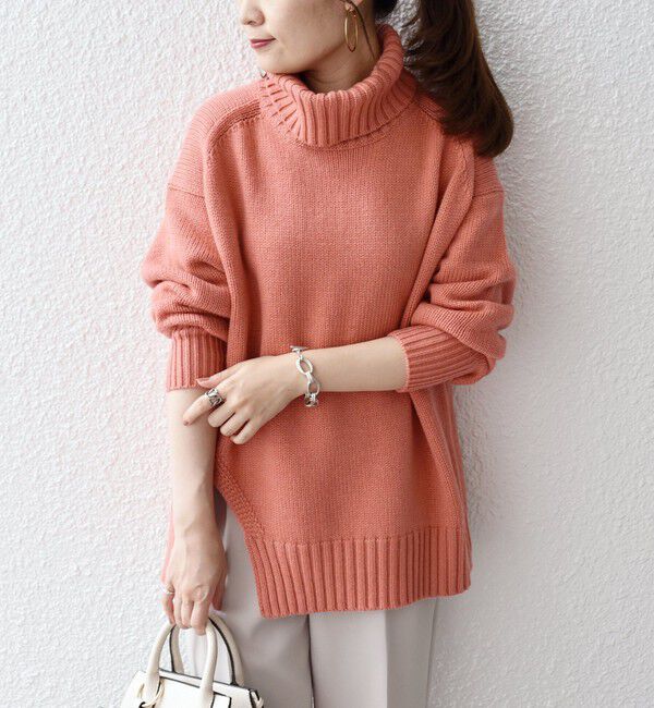 SHIPS for women「〈手洗い可能〉サイド スリット タートル プルオーバー」|ニット・セーター|ピンク系
