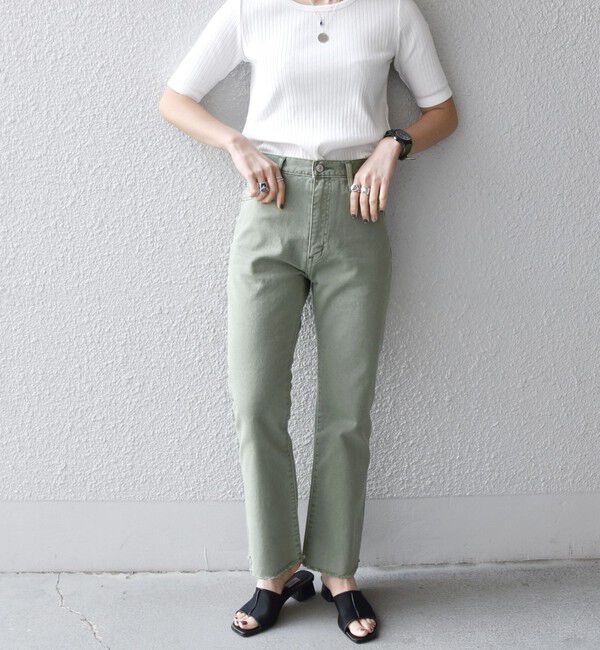 SHIPS any「SHIPS any:〈ウォッシャブル〉オーガニック ツイル フレア パンツ」|デニム|グリーン