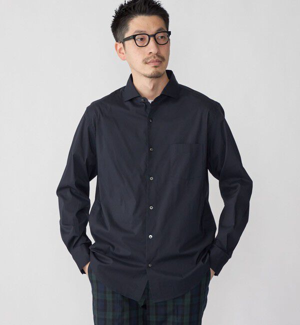 SHIPS「SHIPS: セミワイドカラー スーパーストレッチ ロングスリーブ シャツ」|シャツ・ブラウス|ネイビー