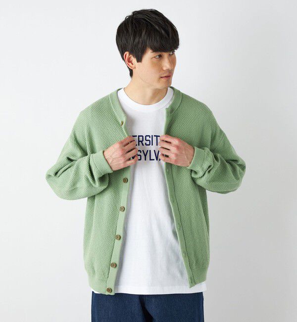 SHIPS any「【SHIPS any別注】SKOOKUM: 〈手洗い可能〉鹿の子 クルーネック カーディガン◇」|カーディガン|ライトオリーブ