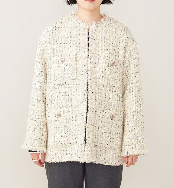 quaranciel「quaranciel: ファンシー ツイード ノーカラー ジャケット」|ノーカラージャケット|