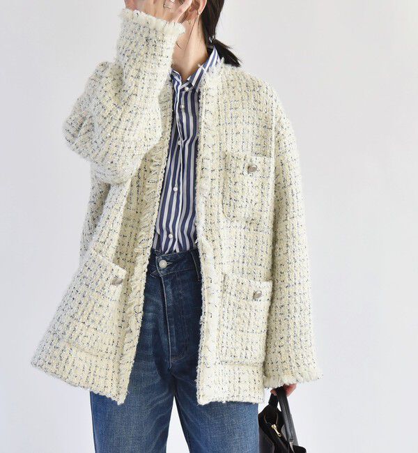 quaranciel「quaranciel: ファンシー ツイード ノーカラー ジャケット」|ノーカラージャケット|