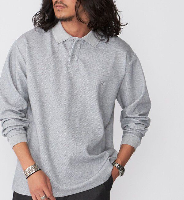 SHIPS「【WEB限定】SHIPS: ワンポイント ロゴ バーズアイ ロングスリーブ ポロシャツ」|ポロシャツ|グレー