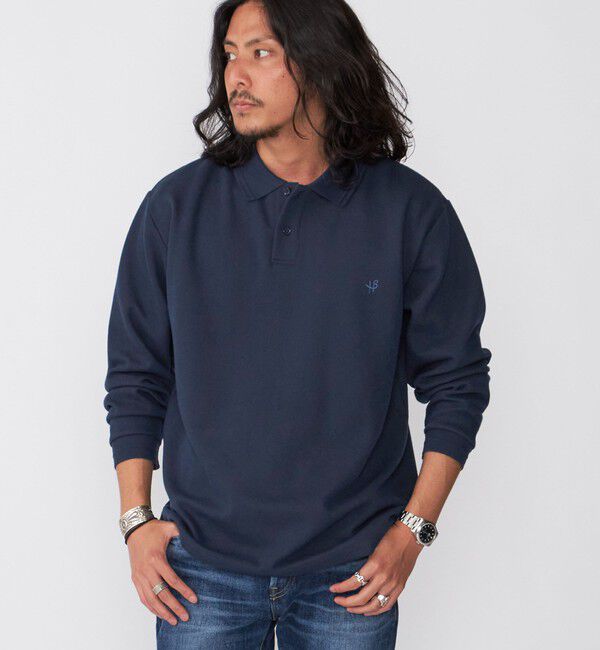 SHIPS「【WEB限定】SHIPS: ワンポイント ロゴ バーズアイ ロングスリーブ ポロシャツ」|ポロシャツ|ネイビー