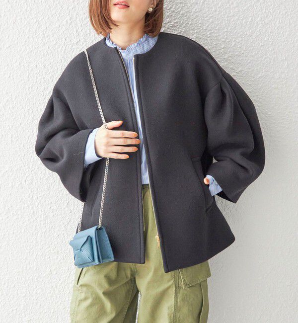 SHIPS for women「Bellandi SUPER130 コクーン ショート コート ◇」|ノーカラーコート|