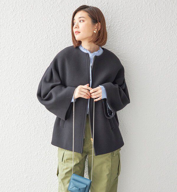 SHIPS for women「Bellandi SUPER130 コクーン ショート コート ◇」|ノーカラーコート|