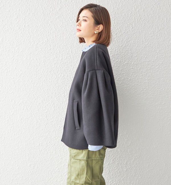 SHIPS for women「Bellandi SUPER130 コクーン ショート コート ◇」|ノーカラーコート|