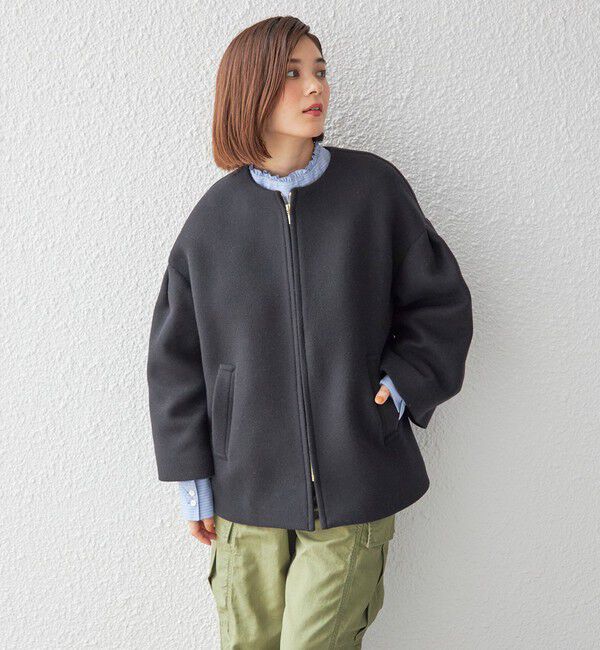 SHIPS for women「Bellandi SUPER130 コクーン ショート コート ◇」|ノーカラーコート|