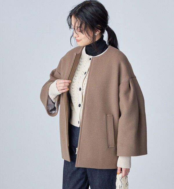 SHIPS for women「Bellandi SUPER130 コクーン ショート コート ◇」|ノーカラーコート|