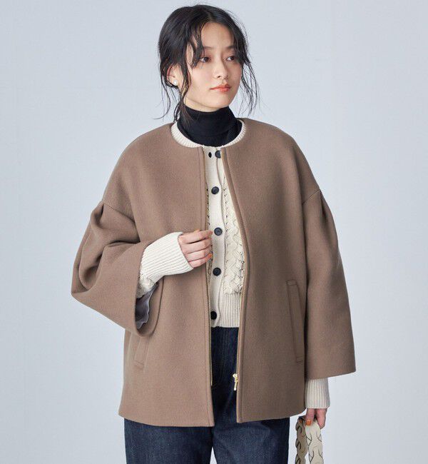 SHIPS for women「Bellandi SUPER130 コクーン ショート コート ◇」|ノーカラーコート|