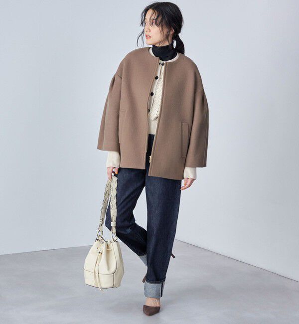 SHIPS for women「Bellandi SUPER130 コクーン ショート コート ◇」|ノーカラーコート|