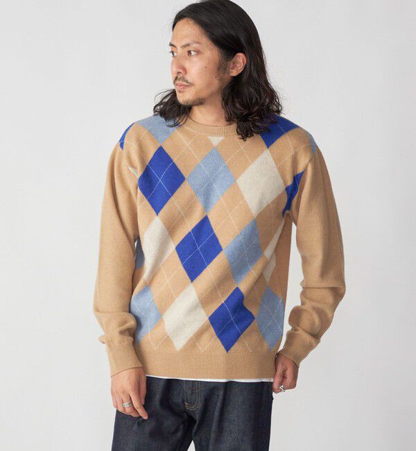 SHIPS「SHIPS: 12G イタリー ヤーン アーガイル クルーネック ニット プルオーバー」|ニット・セーター|ベージュ