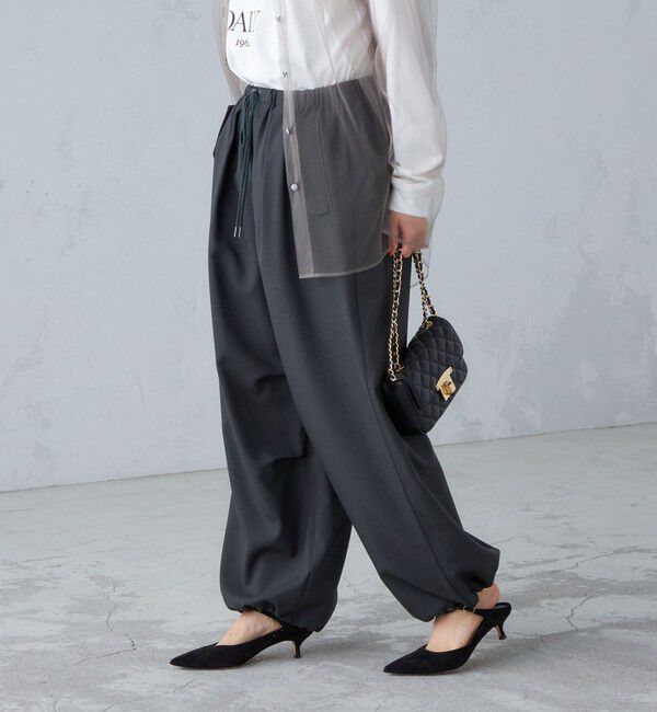 SHIPS for women「〈手洗い可能〉メランジ ツイル ギャザー カーゴパンツ ◇」|カーゴ|ダークグレー